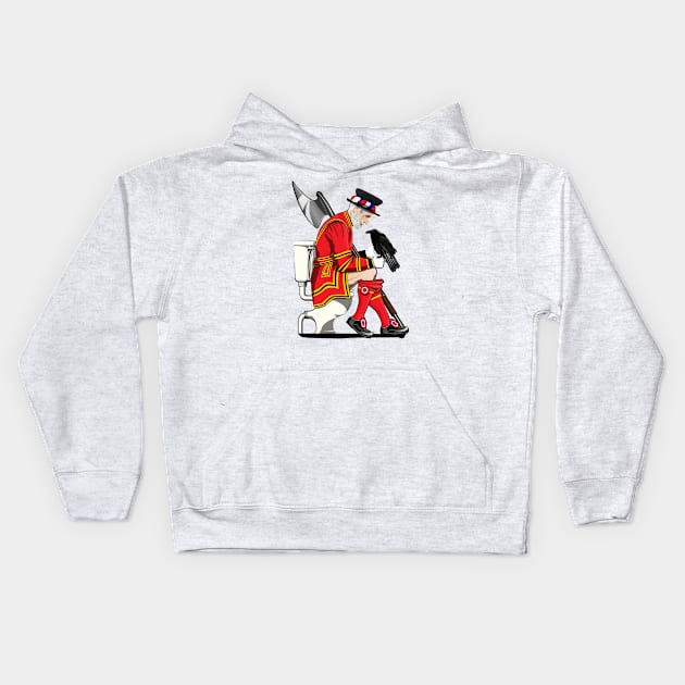 British Beefeater on the Toilet Kids Hoodie by InTheWashroom